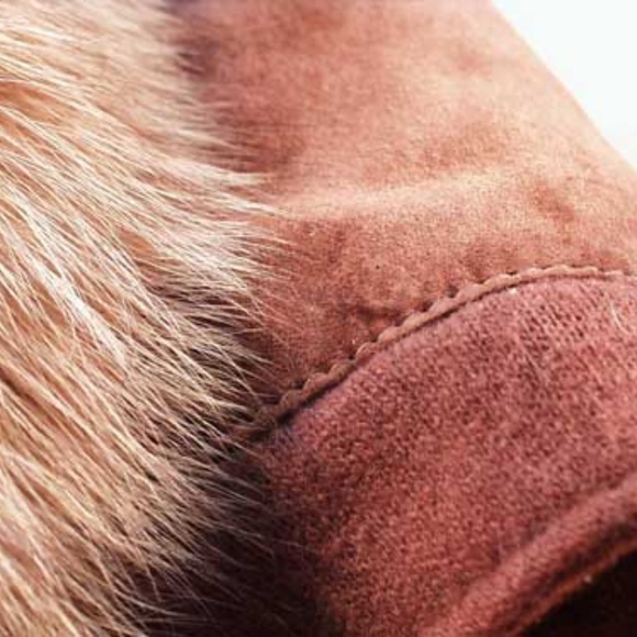 FOX AND SUEDE HOOD WITH CASHMERE INTERIOR, TAG ON NEW, ONE SIZE FITS MOST, BROWN - Picture 3 of 5